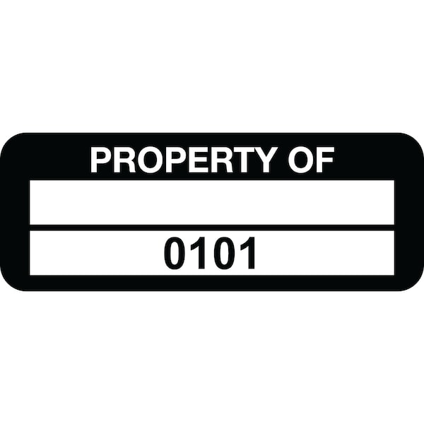 Lustre-Cal Property ID Label PROPERTY OF Polyester Blk 2in x 0.75in 1 Blank Pad&Serialized 0101-0200, 100PK 253744Pe2K0101 - main